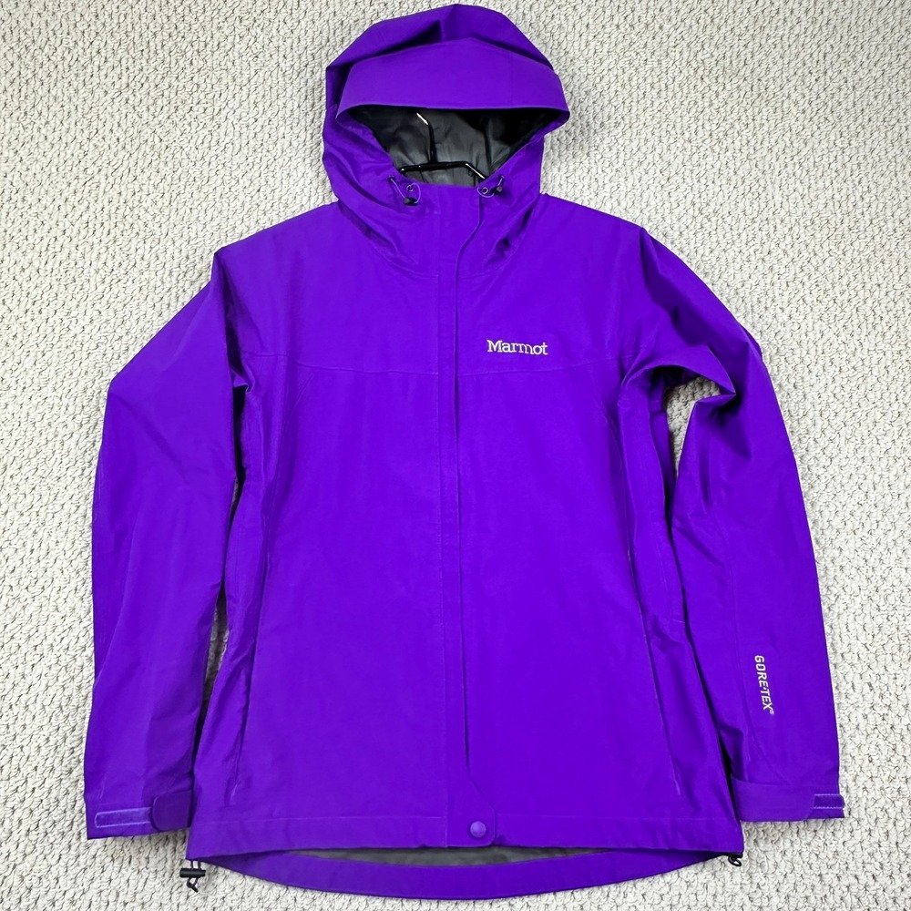 Marmot GoreTex Jacket Womens Small Deep Purple Minimalist Rain Coat Hooded Shell
